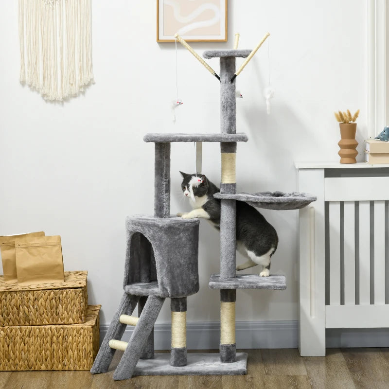 Grey Cat Climbing Tower Scratching Post 135cm