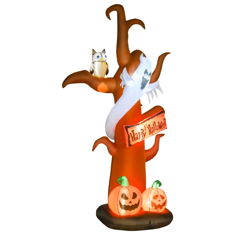 Spooky Halloween Inflatable Dead Tree with Ghost, Pumpkin, Owl & LED Lights