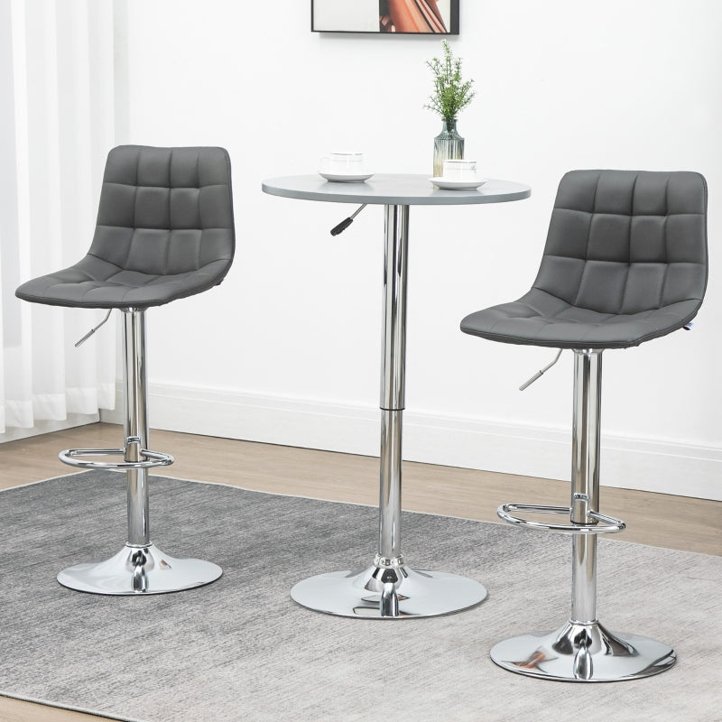Grey Swivel Barstools Set of 2, Adjustable PU Leather Upholstered Chairs