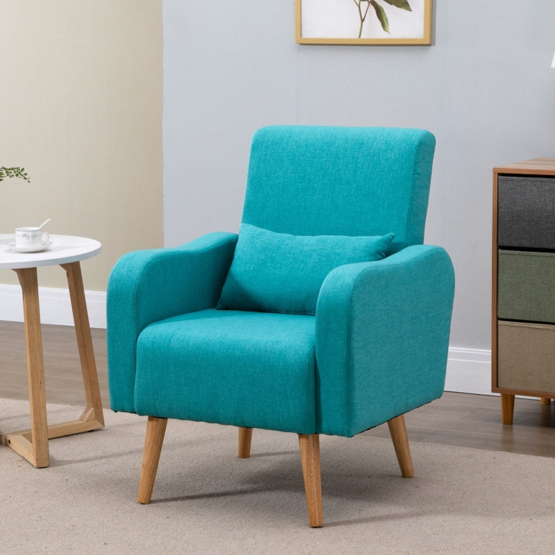 Teal Linen Armchair with Wooden Frame