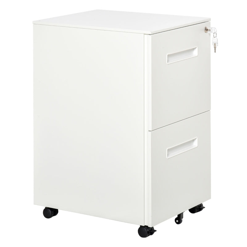 White 2-Drawer Vertical File Cabinet with Lock, Adjustable Partition - A4/Letter Size