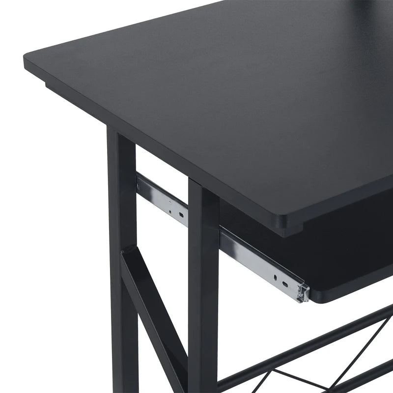 Black Computer Desk with Display Stand and Sliding Keyboard Tray