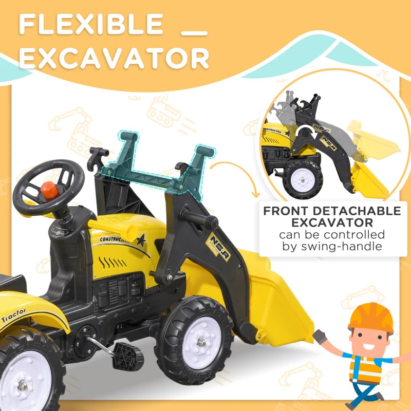 Yellow Kids Pedal Go Kart Excavator