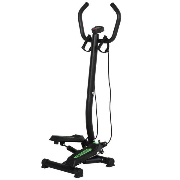 Compact Black Stepper with Resistance Bands and LCD Display