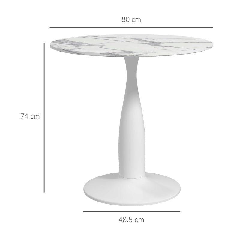 Compact Round Dining Table with Steel Base, Non-slip Foot Pad - White/Grey