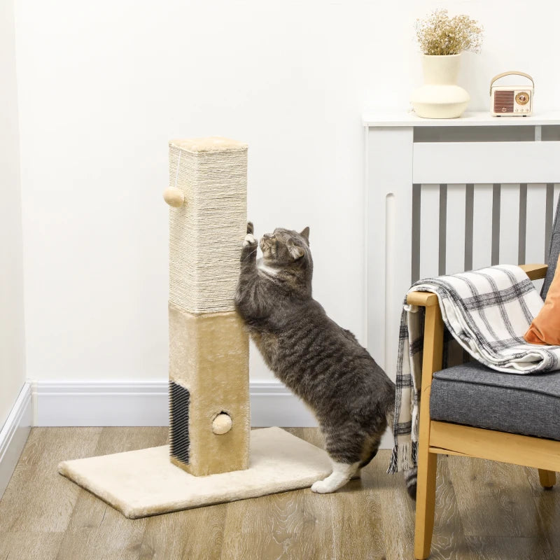 Beige Jute Cat Scratching Post with Hanging Toy