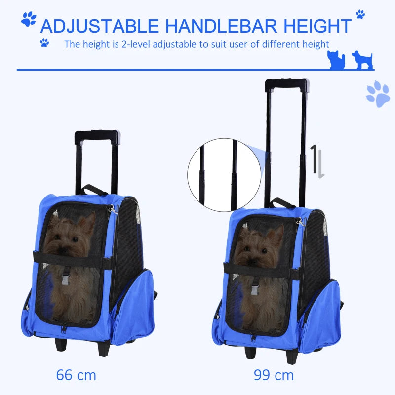 Blue Pet Travel Backpack with Trolley and Telescopic Handle