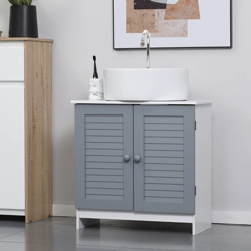 Grey & White Under Sink Bathroom Storage Cabinet with Adjustable Shelf