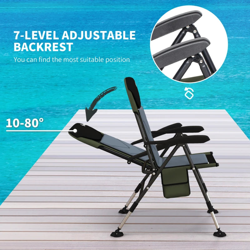 Foldable Fishing Chair with Adjustable Legs - Green/Black