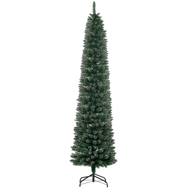 7.5FT Snow-Dipped Green Christmas Pencil Tree with Foldable Stand
