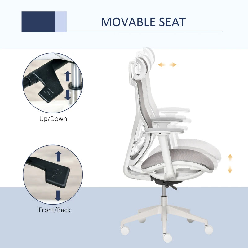 Grey Mesh Office Chair with 360° Rotation & Adjustable Features