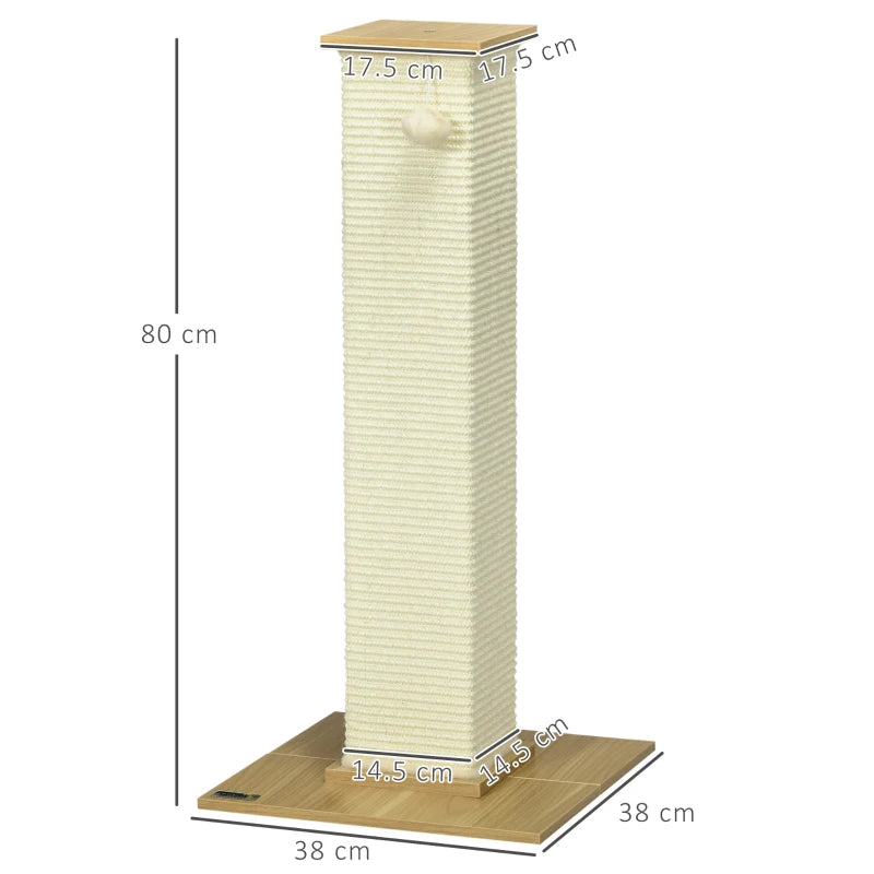 White 80cm Cat Scratching Post with Toy Ball and Sisal Rope