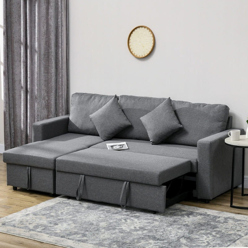 Dark Grey Sofa Bed with Storage, 3 Seater Pull Out Couch