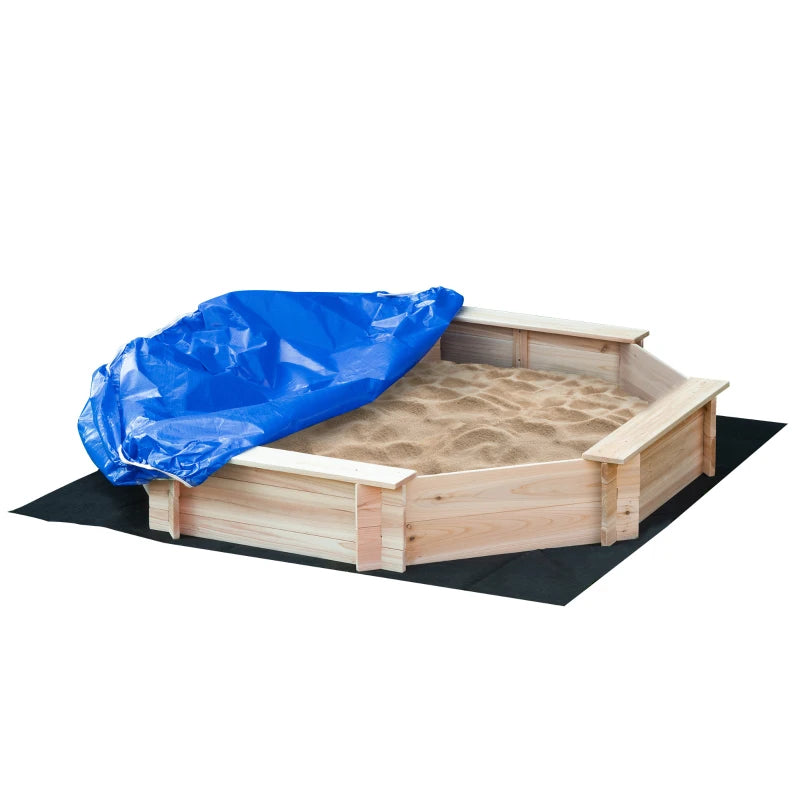 Wooden Sand Pit with Cover for Kids - Outdoor Sandbox Playset, Blue, 139.5 x 139.5 x 21.5 cm