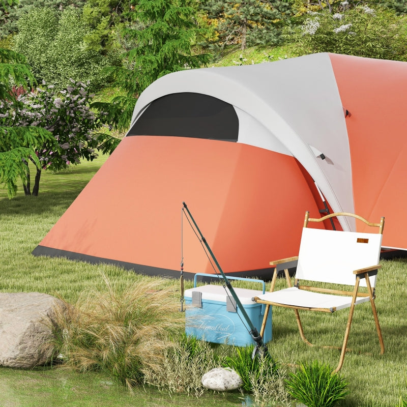 Orange 6-Person Waterproof Camping Tent with Porch and Groundsheet