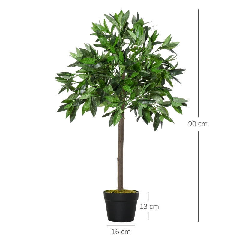 Set of 2 90cm Green Artificial Bay Laurel Topiary Trees with Pot - Indoor/Outdoor Decor