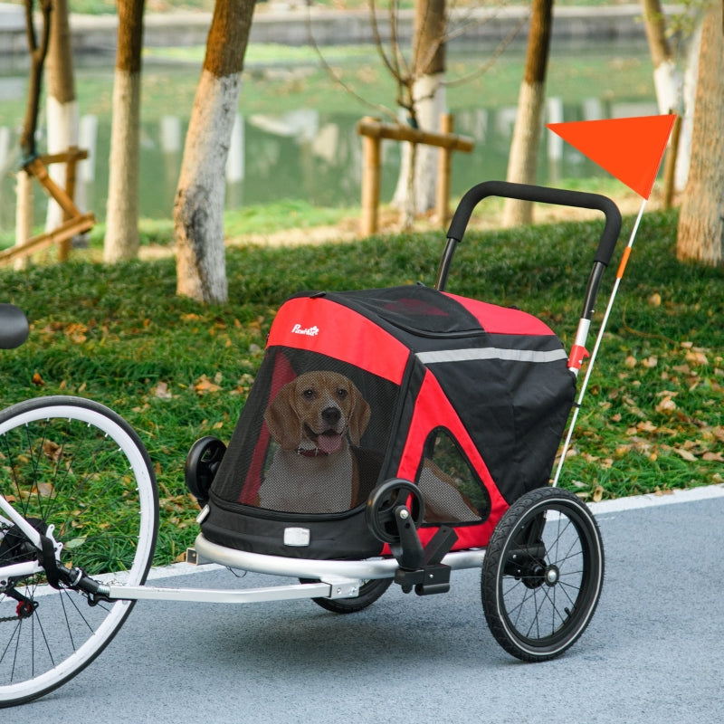 Red 2-in-1 Aluminium Dog Bike Trailer & Pet Stroller for Medium Dogs