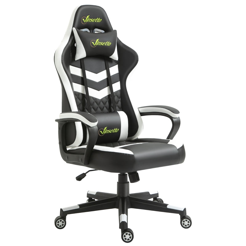 Black White Gaming Chair with Lumbar Support and Swivel Wheels