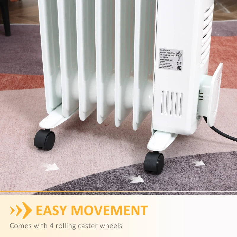 White 1500W Digital Oil Filled Radiator with Timer & Remote Control