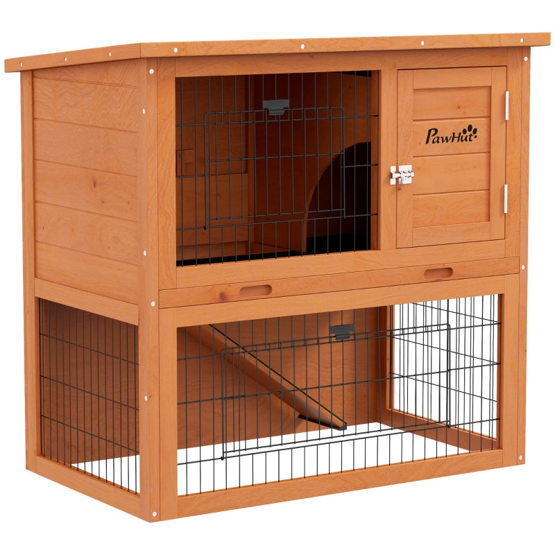 Orange Antiseptic Wood Rabbit Hutch with Run - 80cm