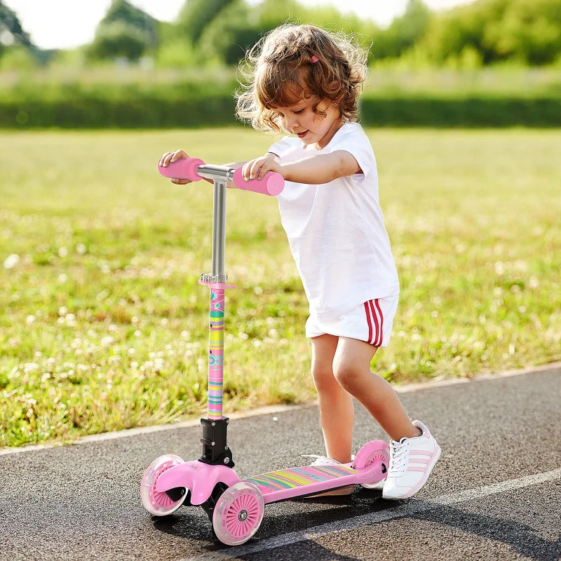 Foldable Pink Kids 3-Wheel Scooter with LED Flashing Wheels