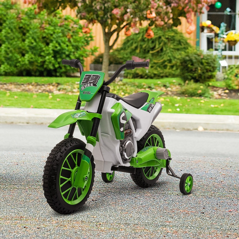 Green Kids Electric Motorcycle with Training Wheels, Ages 3-6