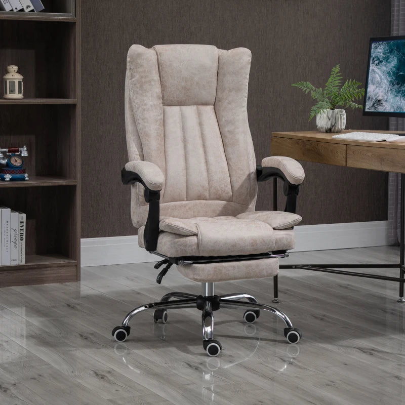 Beige Microfibre Home Office Chair with Reclining Function & Footrest