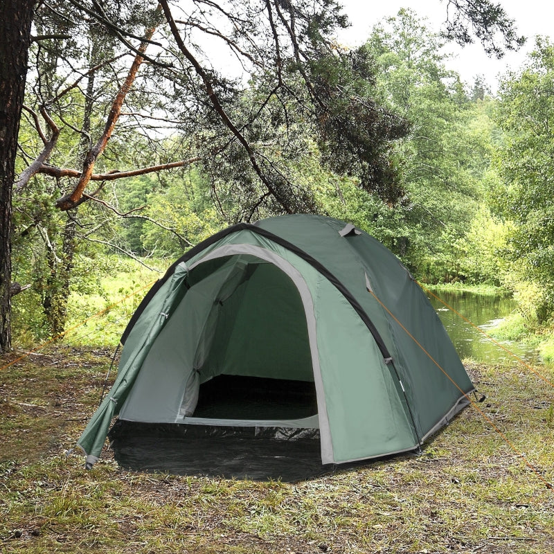 Green 3-4 Person Family Dome Tent with Large Windows - Waterproof