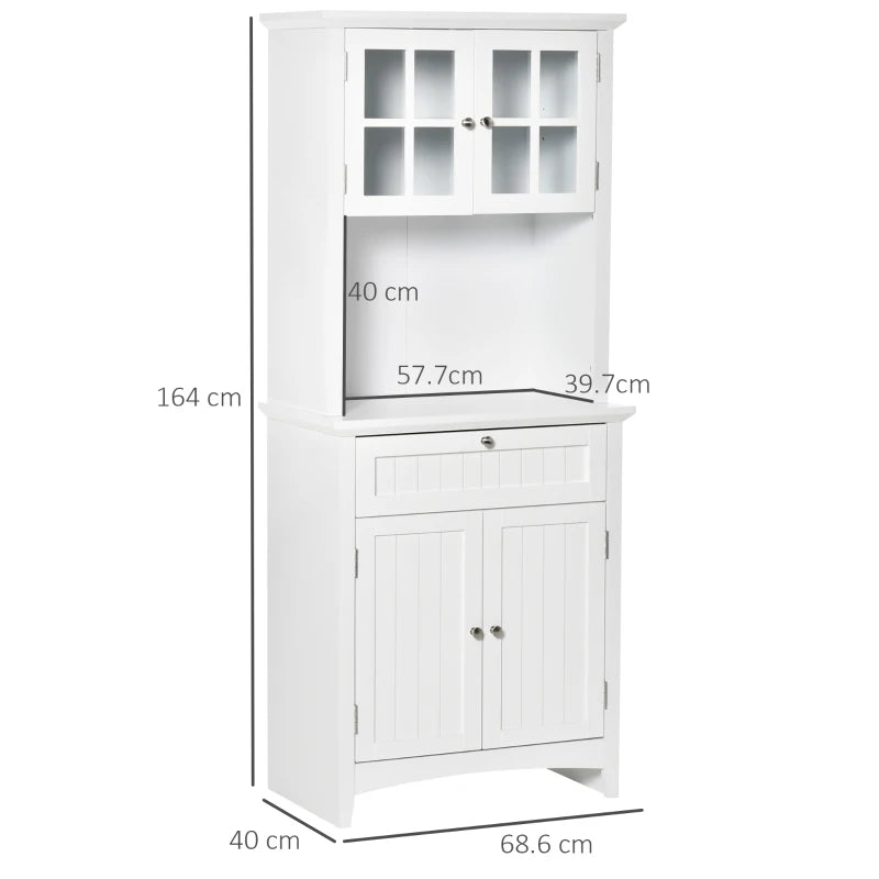 White Wooden Kitchen Storage Cabinet with Glass Door and Drawer