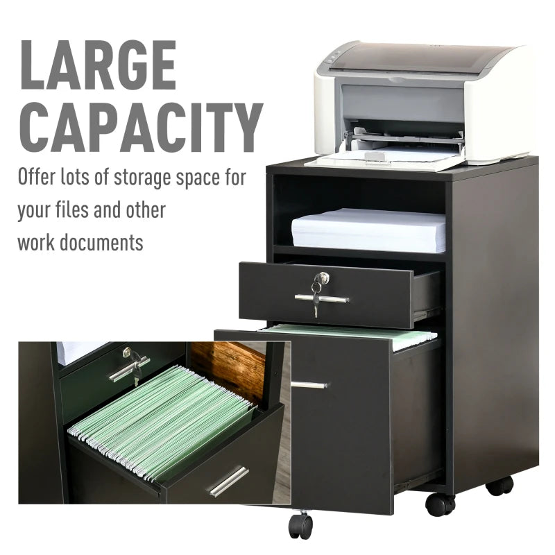 Black 2-Drawer Lockable Filing Cabinet on Wheels