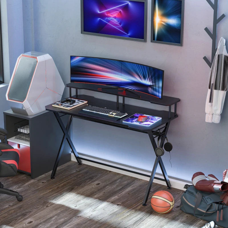 Black Gaming Desk with Headphone Hook - Adjustable Feet - 140 x 60cm