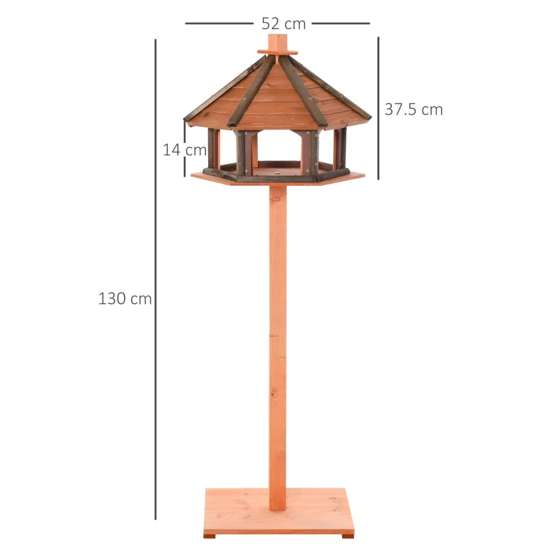 Brown Wooden Bird Feeder Table with Roof 130cm - Outdoor Bird House Stand