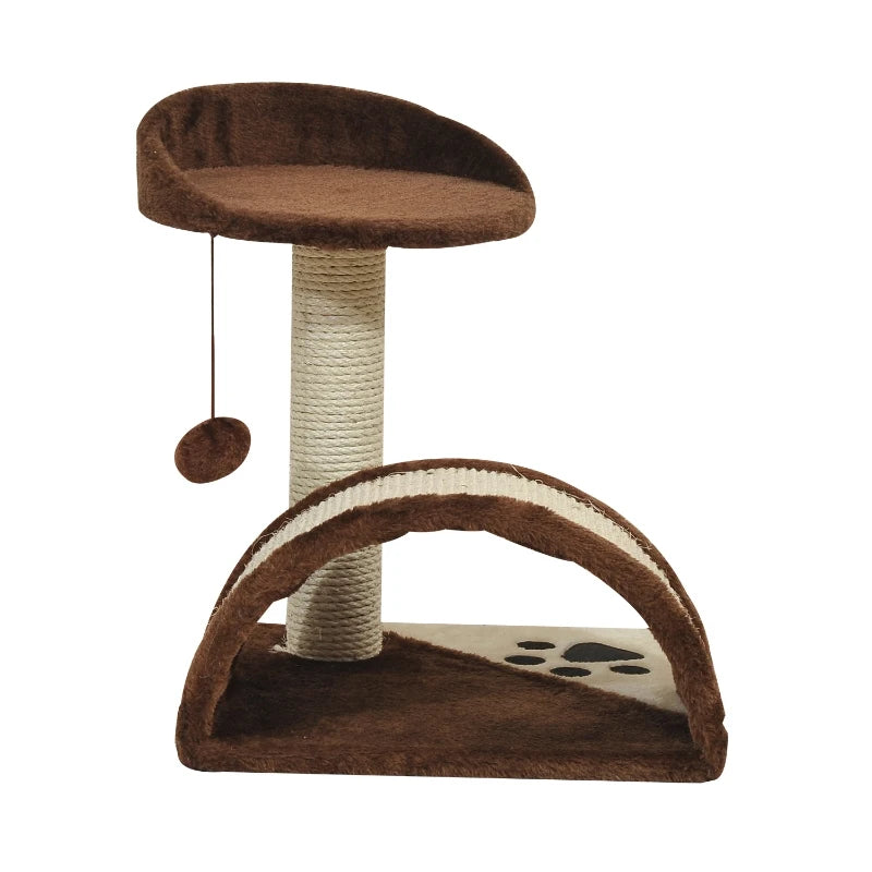 Brown Cat Tree Scratching Post with Hanging Ball