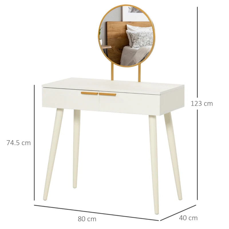 White Round Mirror Dressing Table with Drawers