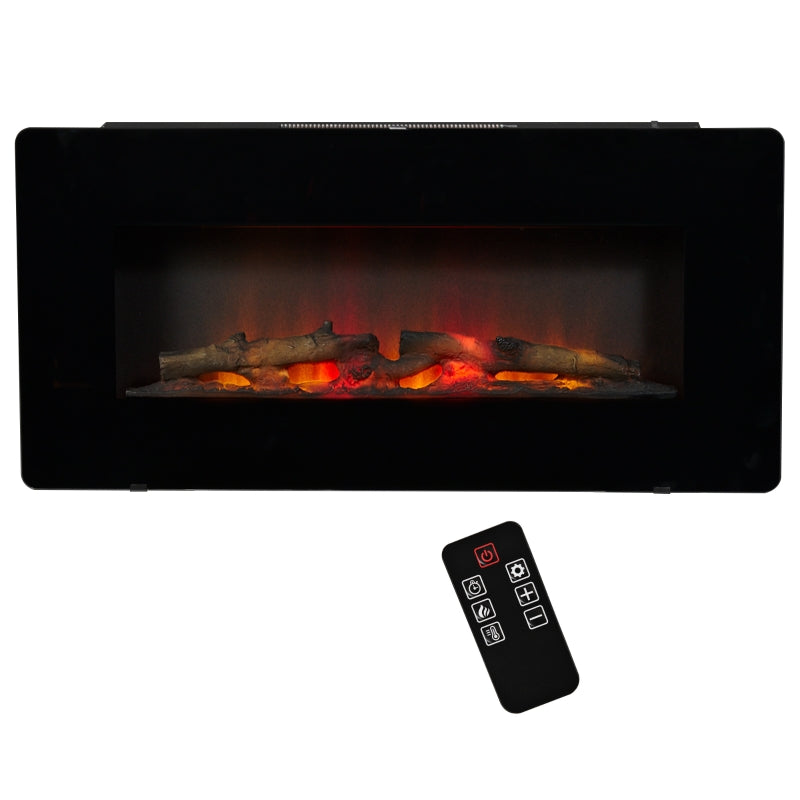 Black Electric Wall-Mounted Fireplace Heater with Adjustable Flame Effect