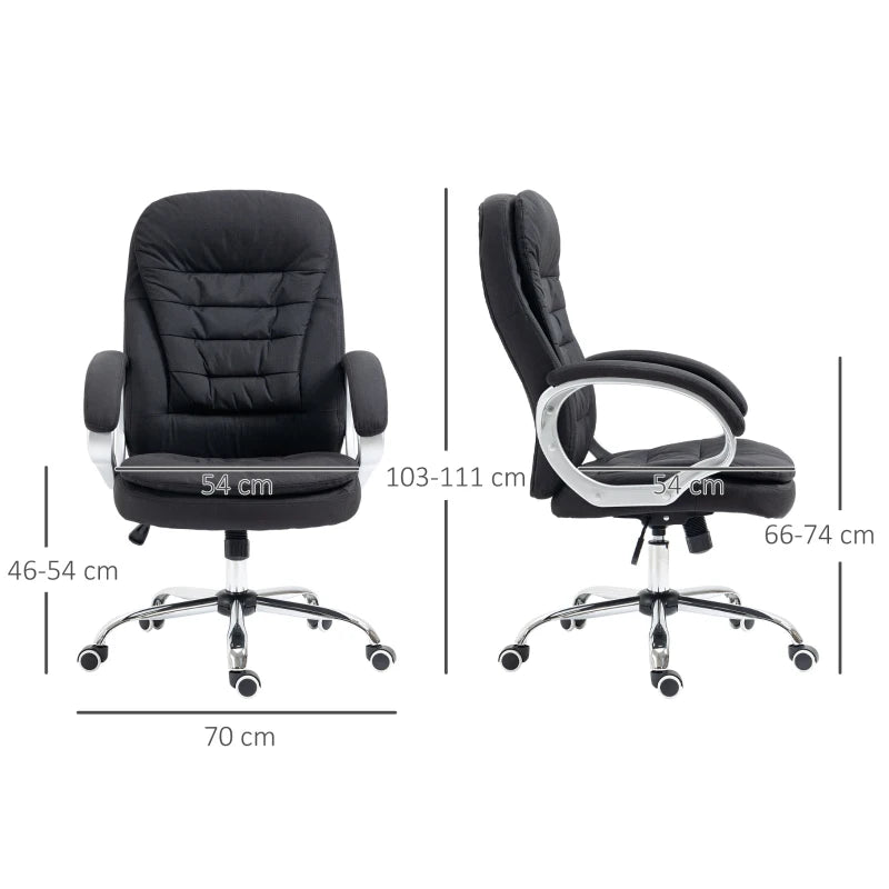 Black Linen Ergonomic Office Task Chair with Armrests & Swivel Wheels