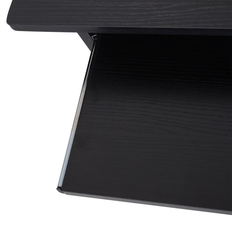 Black Compact Corner Computer Desk with Keyboard Tray and Storage Shelf