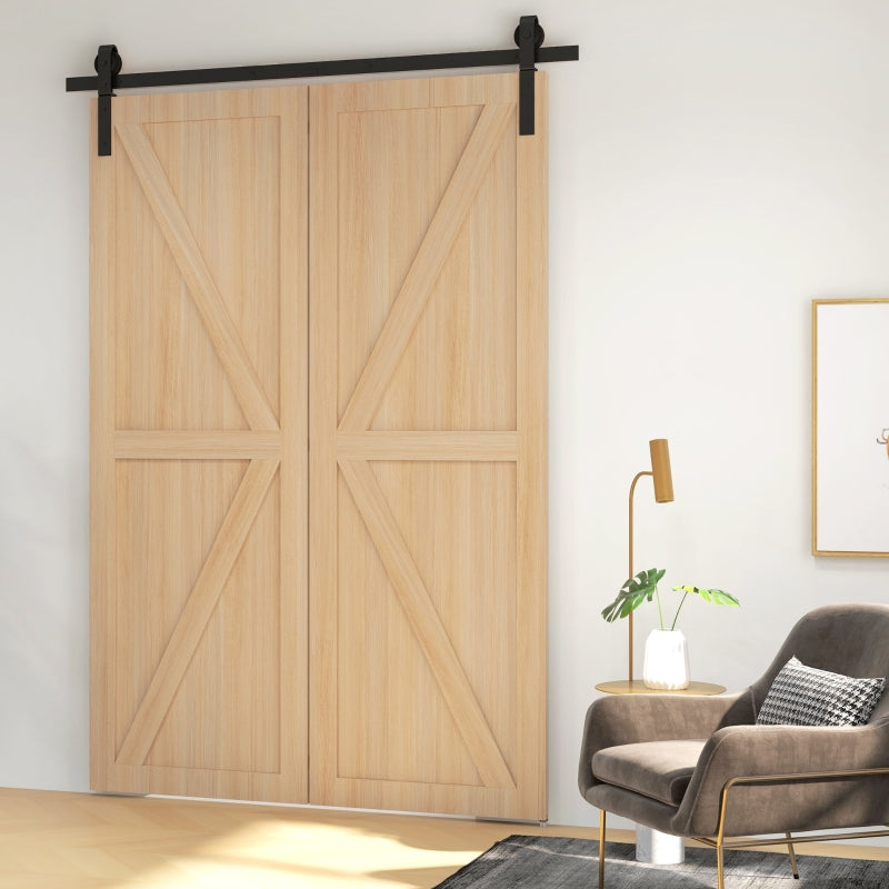 5FT Black Bi-Folding Sliding Barn Door Hardware Kit for 2 Doors