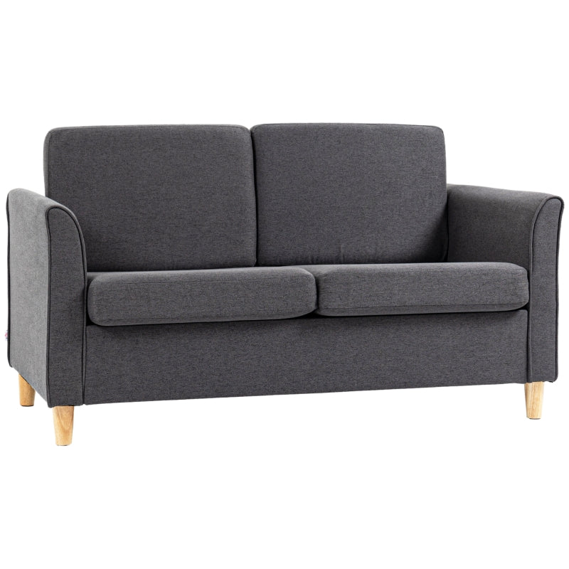 Dark Grey Modern 2 Seater Loveseat Sofa with Wood Legs and Armrests