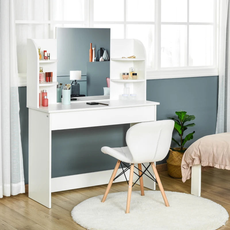 White Modern Dressing Table with Mirror and Storage