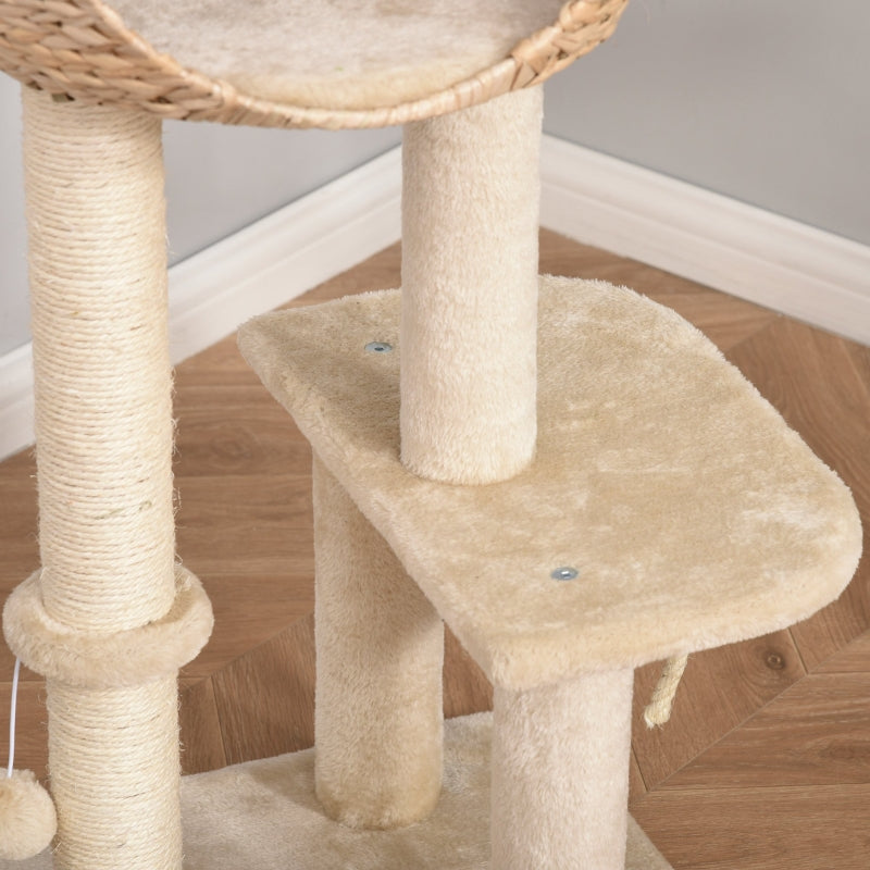 Cat Climbing Tower 100cm with Scratching Post and Toys - Grey