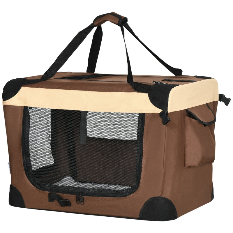 Foldable Pet Carrier with Cushion for Mini Dogs and Cats - Brown