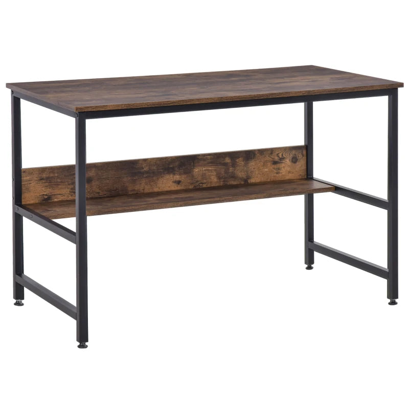 Rustic Brown Computer Desk with Storage Shelf, 120 x 60cm, Metal Frame