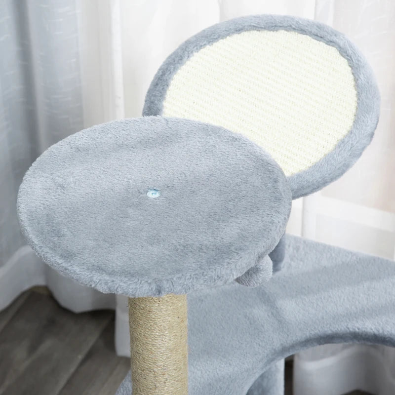 Grey Cat Tree Tower with Scratching Posts and Plush Perches