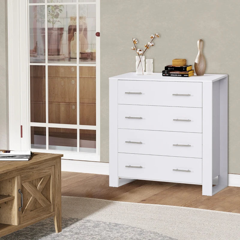 White 4-Drawer Bedroom Storage Cabinet with Metal Handles