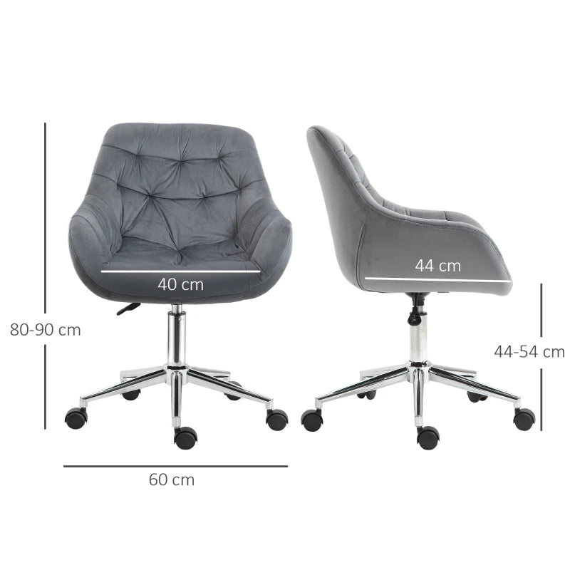 Dark Grey Velvet Swivel Desk Chair with Adjustable Ergonomic Support