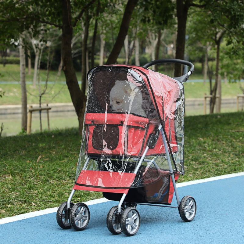 Red Dog Stroller with Rain Cover for Small Dogs