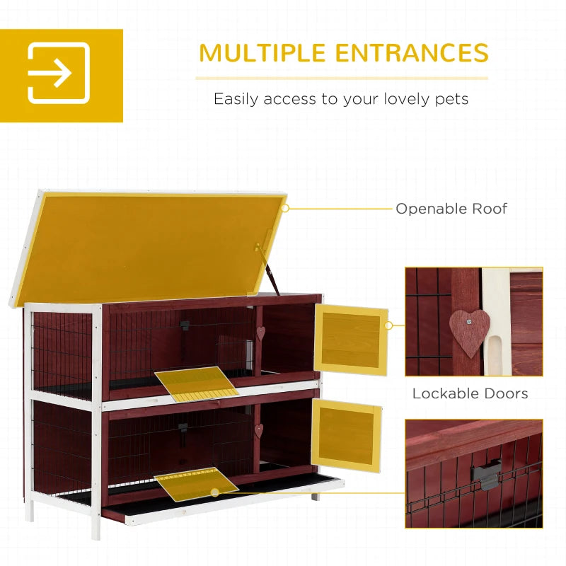 Outdoor 2-Tier Rabbit Hutch with No-Leak Trays - Grey - 136 x 50 x 93cm