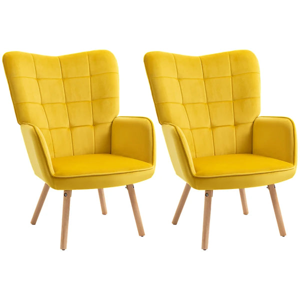 Yellow Velvet Wingback Armchair Set of 2