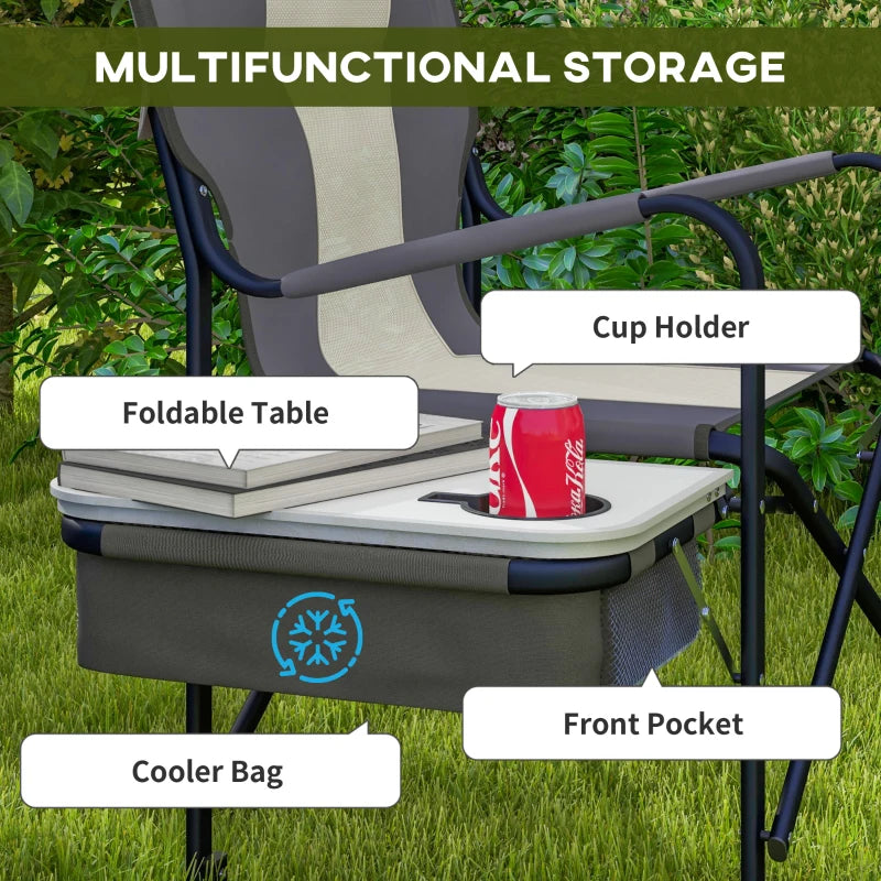 Grey Folding Camping Chair with Cooler Bag Table